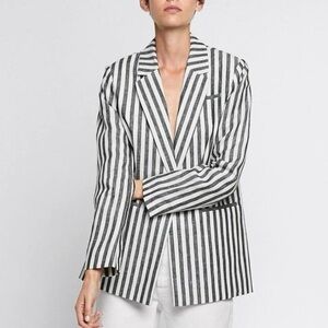 ZARA Linen Stripe Long Blazer